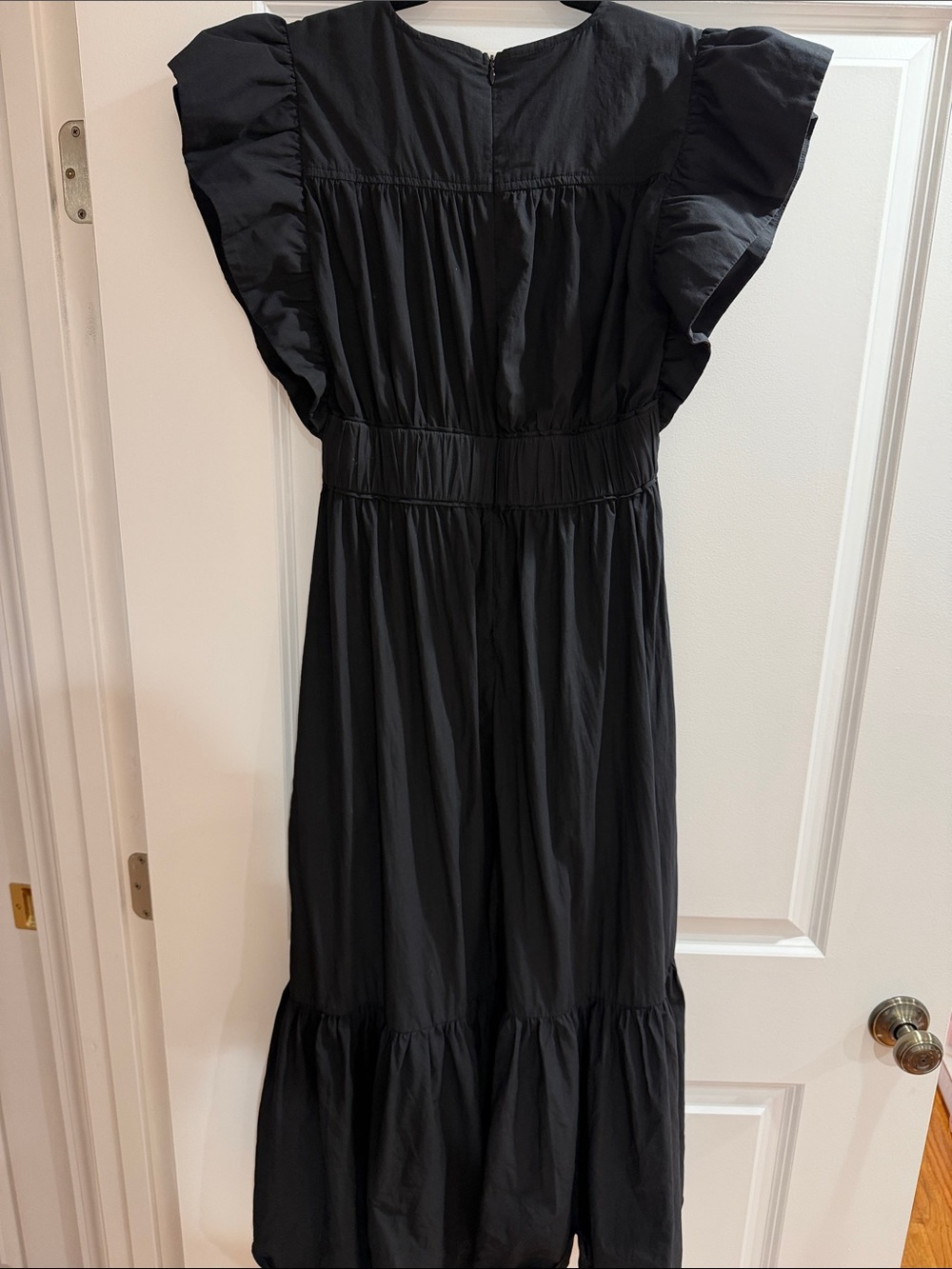 Tuckernuck Sutton Black Flutter-Sleeve V-Neck Maxi 100% Cotton Dress Size S - Picture 3 of 4
